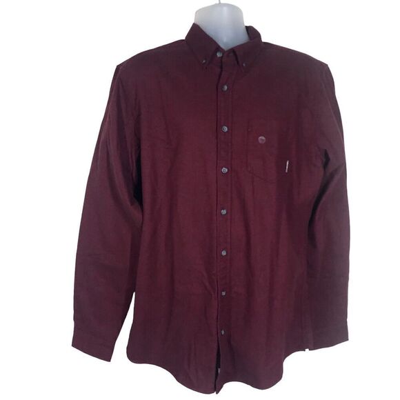 Eddie Bauer Shirt Mens Large Tall Maroon Field Flannel Chore Ranch Button Down - Picture 2 of 12